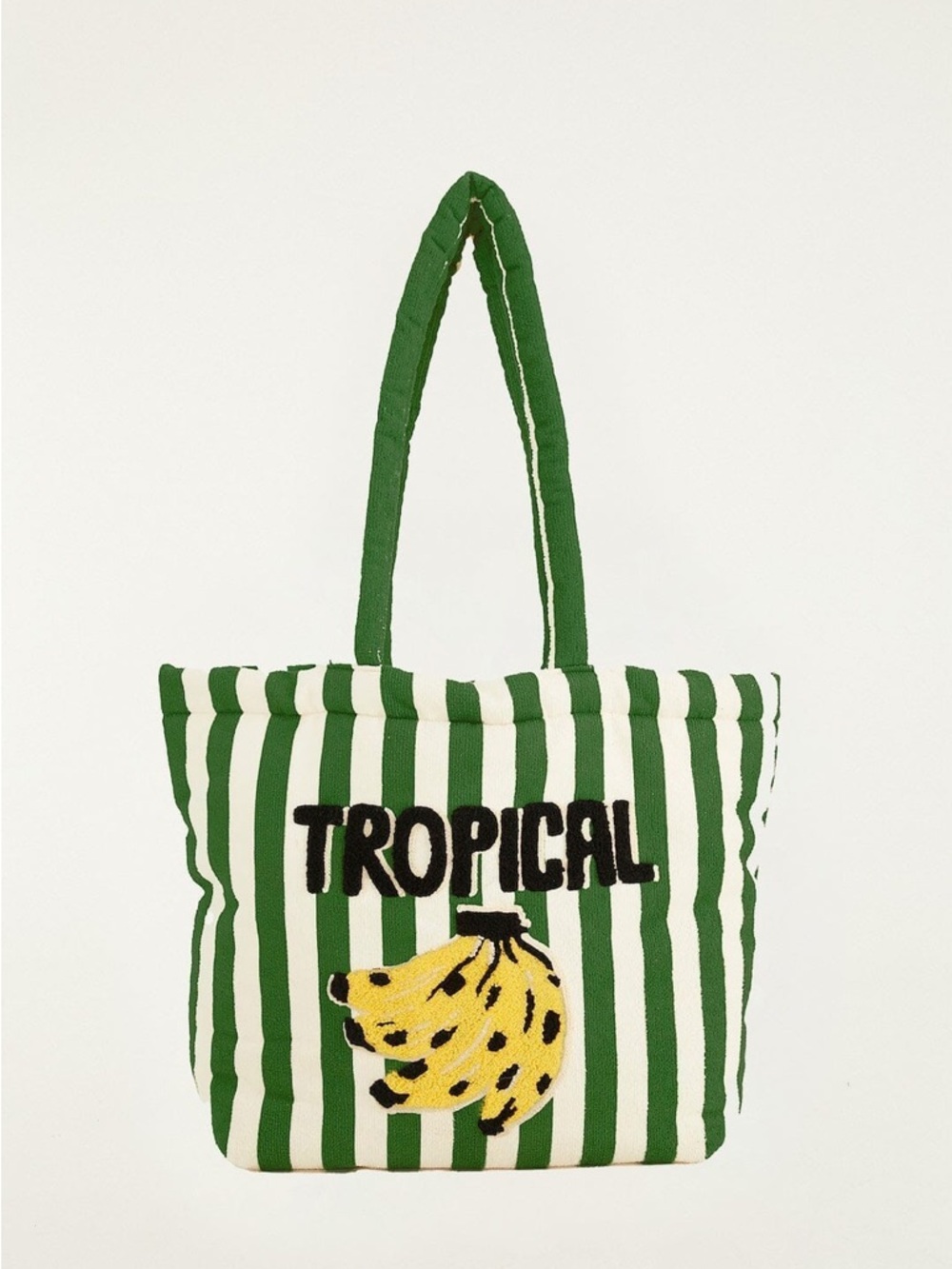 FARM Rio Green Tropical Banana Embroidered Terrycloth Cotton Tote Bag NWT